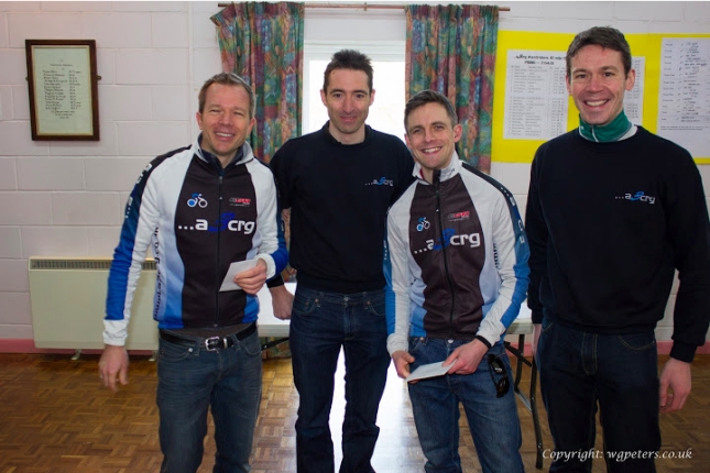 'ard riders winning team seb, john (far right) and Matt....Paddy dishing out the winnings.